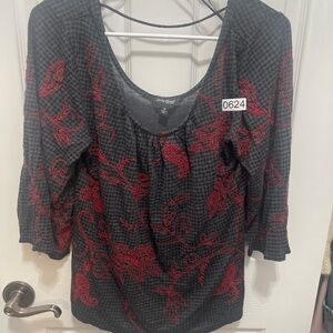 Lucky Brand Gray and Red Floral Blouse